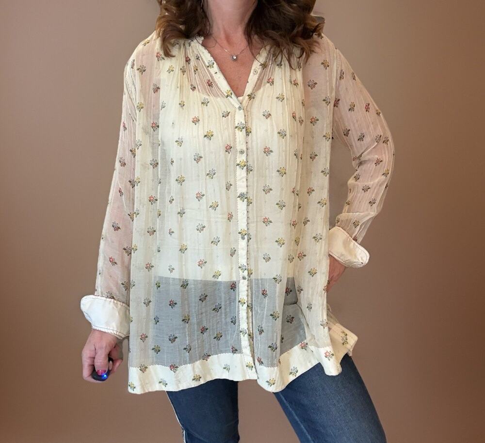Péro Silk Cotton Floral Button Down Shirt, stunning Heirloom Handwork Luxury 38